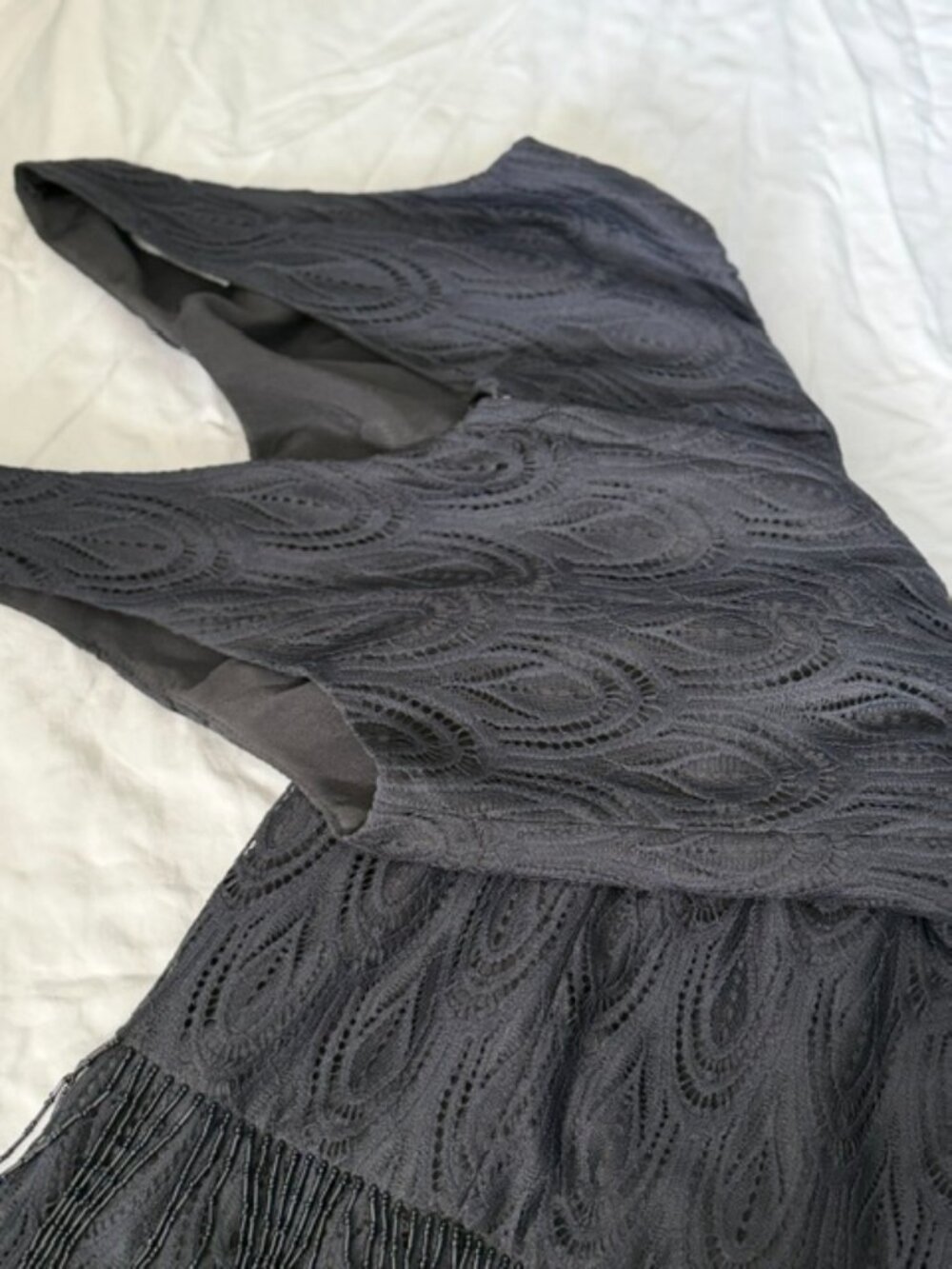 Lilly Pulitzer Black Lace Beaded Fringe Flapper Dress Size 2